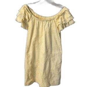 IVY JANE XS LIGHT YELLOW EYELET OFF SHOULDER FLUTTER SLEEVE SUMMER SUN DRESS USA